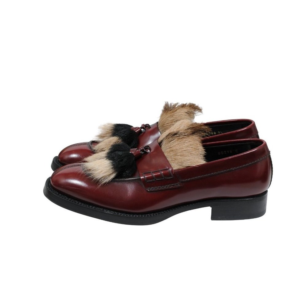 Prada Mens Goat Fur Tassel Loafers Size US 8.5 UK 7.5 Burgundy Red Leather Shoes - Picture 4 of 10